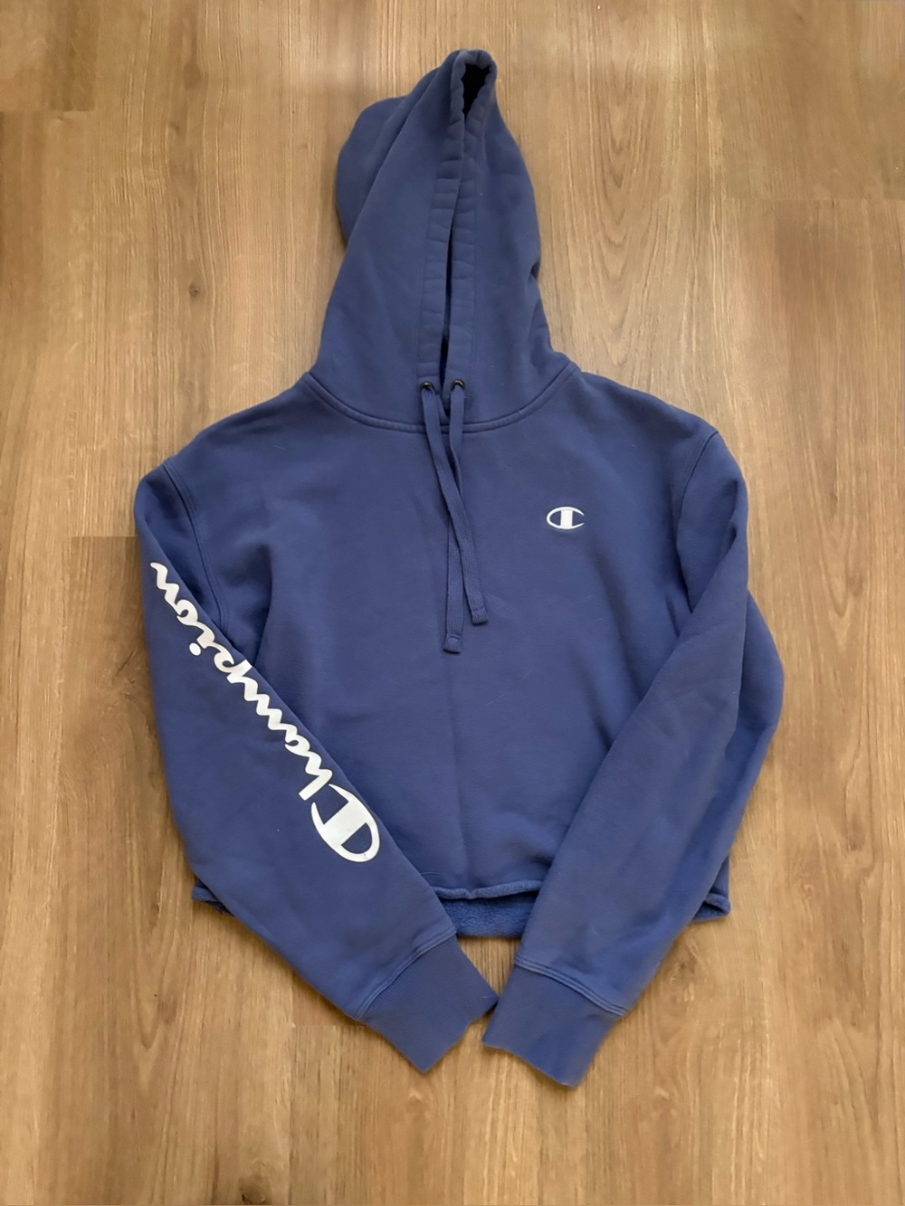 Champion Women's Cropped Hoodie with White Script Sleeve